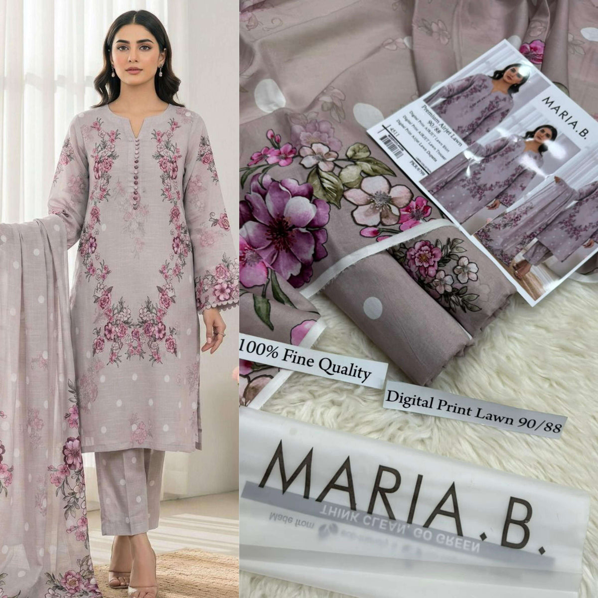 Zoha: MARIA B PREMIUM DIGITAL PRINT AIRJET LAWN 90/88 VOLUME
